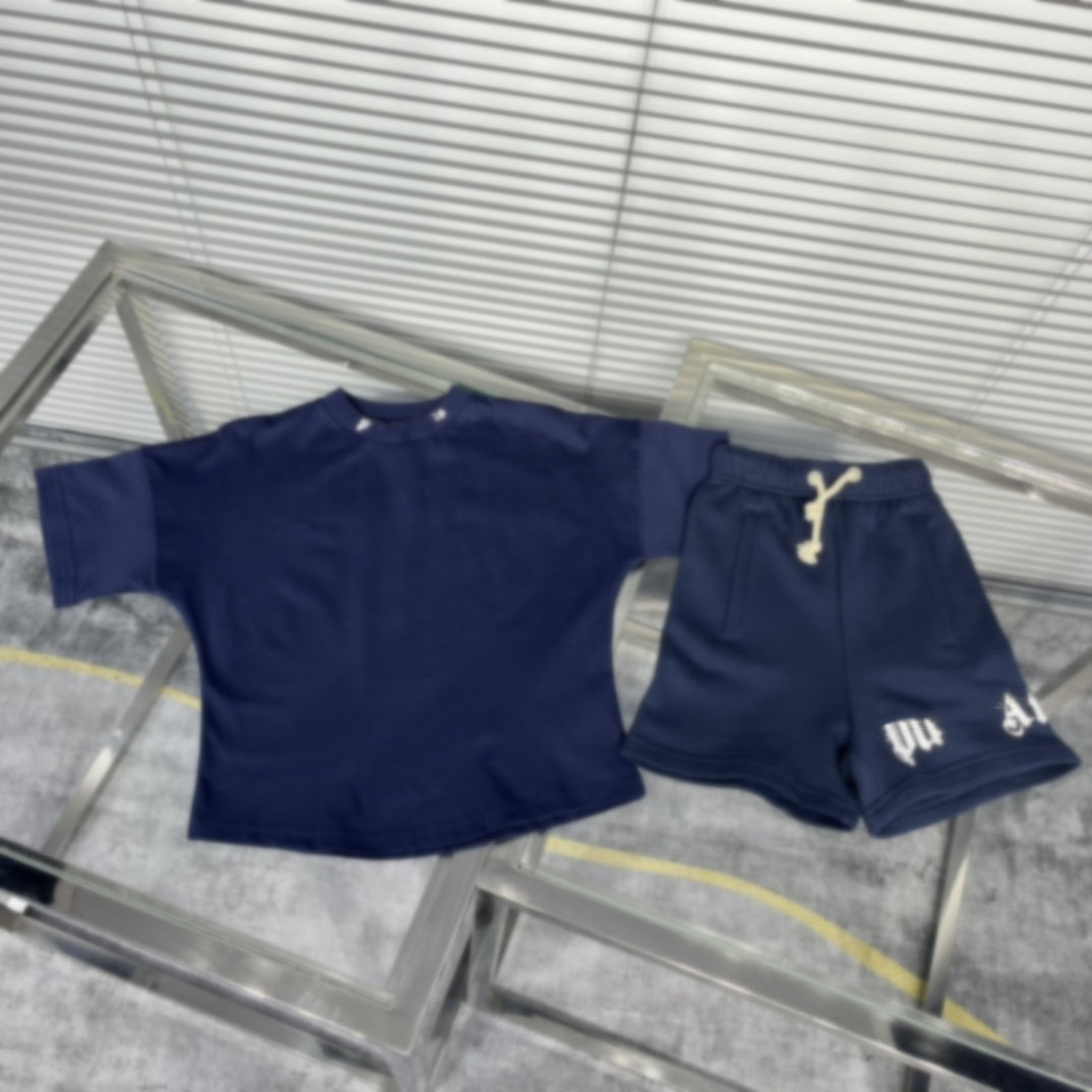 summer kids t shirt tracksuit baby tshirt set kids designer clothes New girl pink tee Short sleeved boy two-piece Collar letters European American s