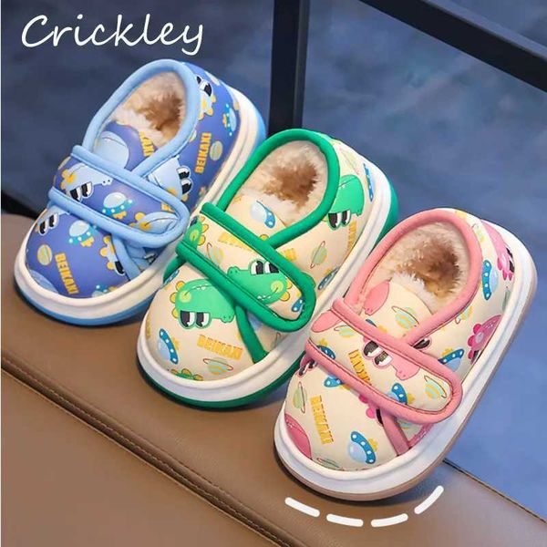Slipper Dinosaur Print Boy and Girl Slider Cartoon de inverno PU Hook e Loop Family Shoes Fidros Pluxus Anti -Slider Slider Slider q241122