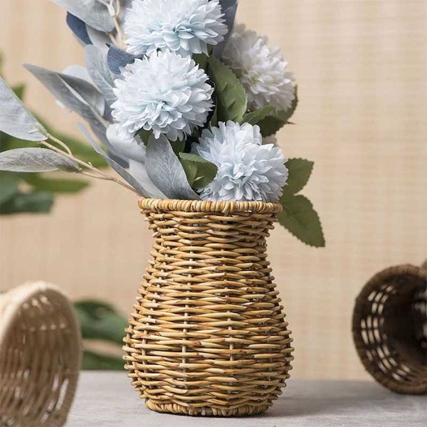 Vases Pastoral Style Handmade Rattan Vase Dried Flowers Arrangement Vase Desktop Decorative Small Vases Wedding Party Home Decorations z2412