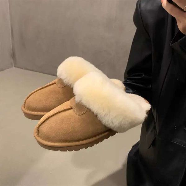 Maillard Women&#039;s Slippers 2024 New Winter Fleece-ed Thickened Warm Cotton Shoes One Foot Step Half Toe Design