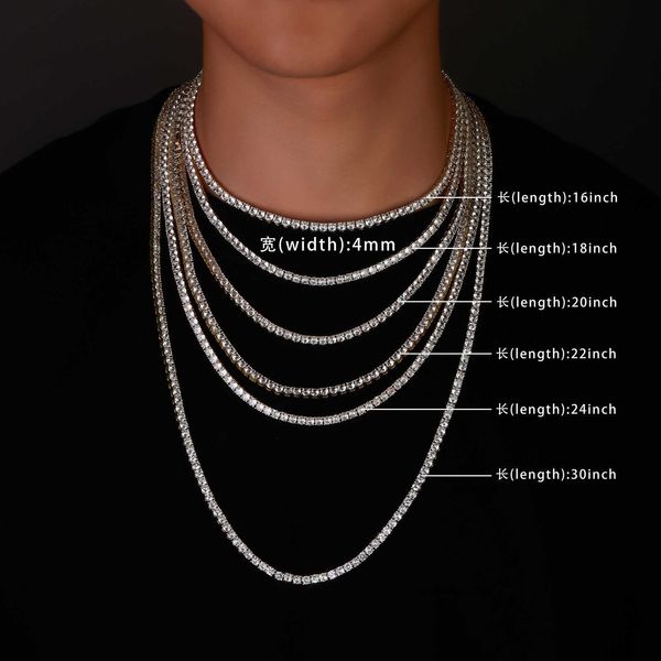 4mm 14-30 Inch Hip Hop Tennis Chain Necklaces Full Diamond Long And Choker Necklace Prong Cubic Zircon Iced Out Cz Stone Crystal Fashion Jew