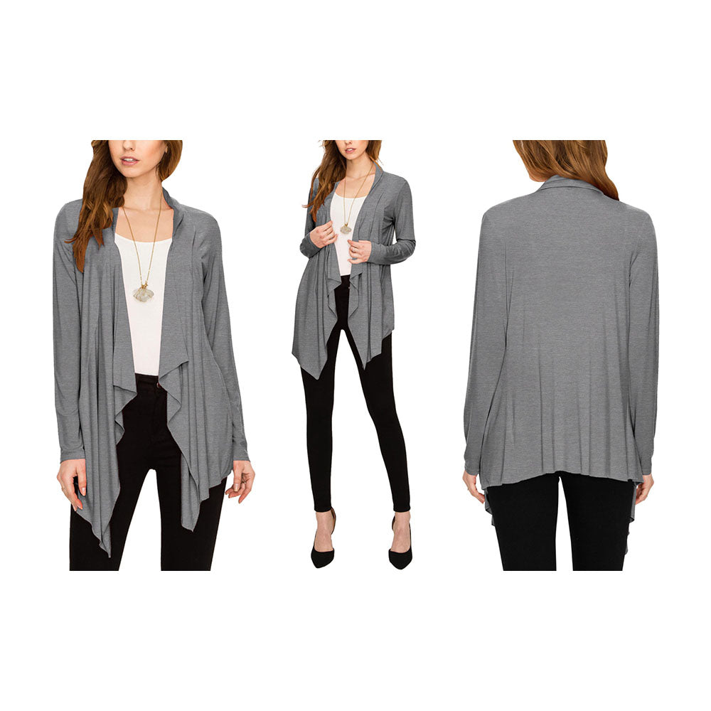 Women's Draped Open Front Cardigan - Heather Dark Grey - X-Large