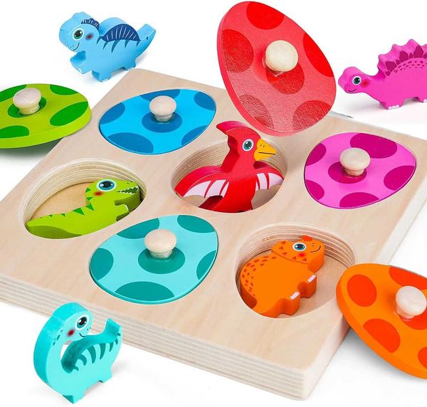 Montessori Wooden Dinosaur Puzzles Toys for Toddlers Dinosaur Match Eggs Peg Puzzles Early Learning Educational for Kids GiftsXJ241212