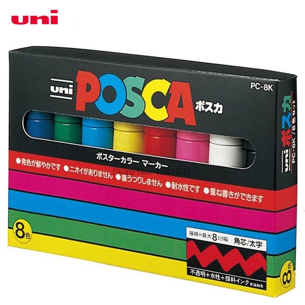 8pcs-8 Color Uni Posca Set PC-8K Paint Marker Pen Nib 8mm Creative DIY Poster Advertising Pen Waterproof and Quick-drying 240712