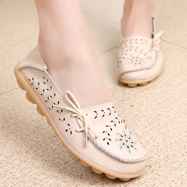 Moccasins Women Flats Autumn sneakers Loafers Genuine Leather Female Shoes Slip On Ballet Bowtie Big Size 250114