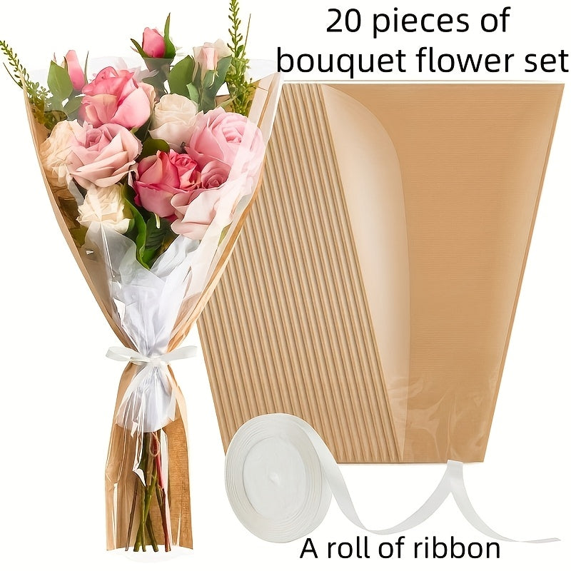 TEMU 20pcs Bouquet Wraps, Flower Packaging Paper Paper Flower Packaging Bags With Ribbon Suitable For Flower Shop Supplies Wedding ( Sizes)