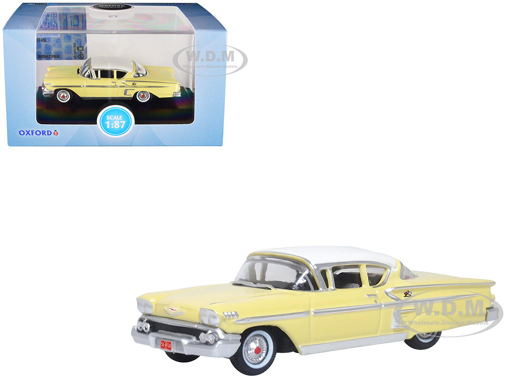 1958 Chevrolet Impala Sport Colonial Cream with Snowcrest White Top 1-87 (HO) Scale Diecast Model Car by Oxford Diecast