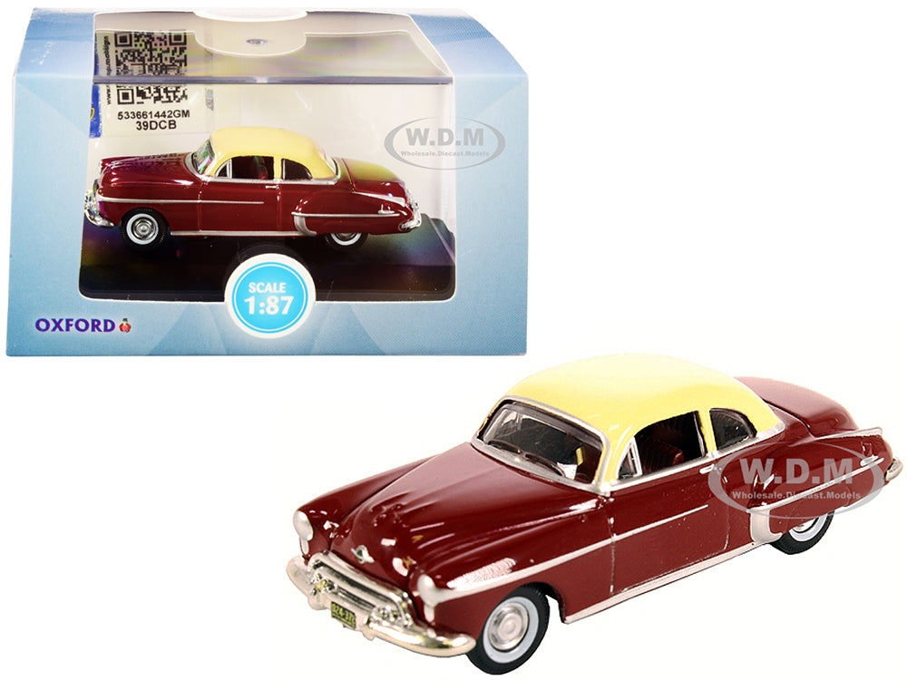1950 Oldsmobile Rocket 88 Coupe Chariot Red with Canto Cream Top 1-87 (HO) Scale Diecast Model Car by Oxford Diecast