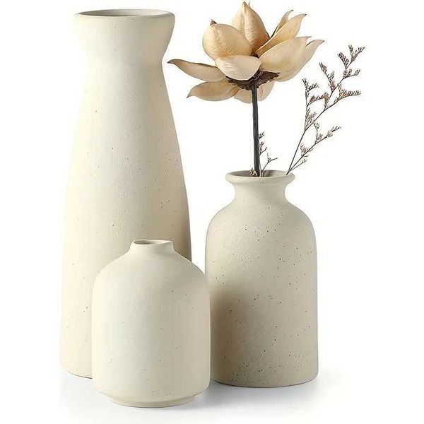 Distressed Ceramic Vase Set of 3 Modern Bohemian Farmhouse Home Decoration Pampas Grass Dried Flowers Vases for Living Room Dining Y250111