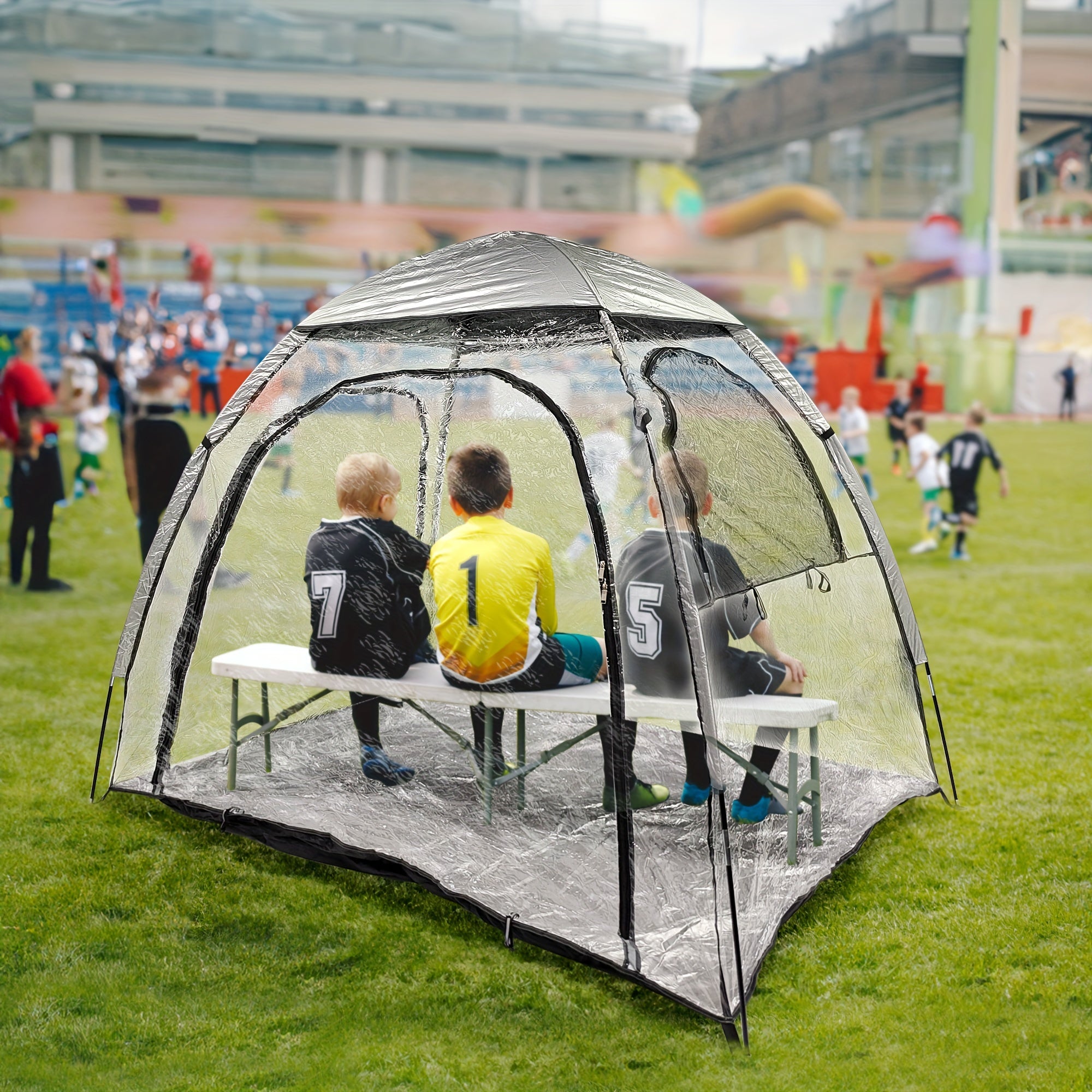 TEMU All Weather Shelter - With Detachable Top Cover And Sealed Floor For 1-3 People - And Rainproof Bubble Tent - 540° View And Mesh Windows