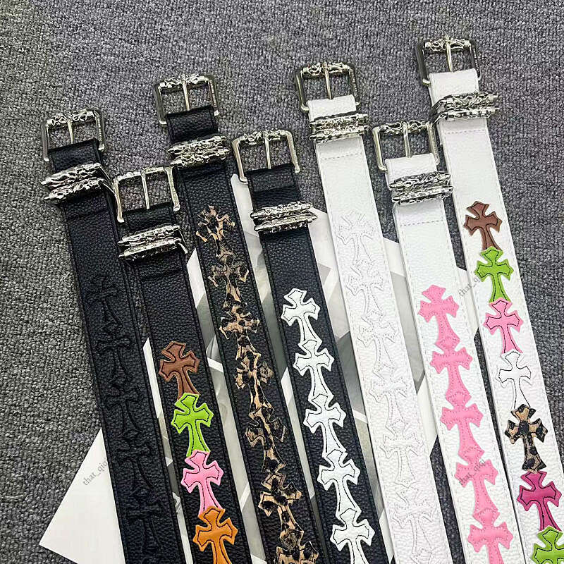 Crome belt Chromes belt ChromesHeart belt CH Crochet belt Pin Buckle Patch Leather White for Men and Women with Roller Hollow Vine Pattern Women&#03