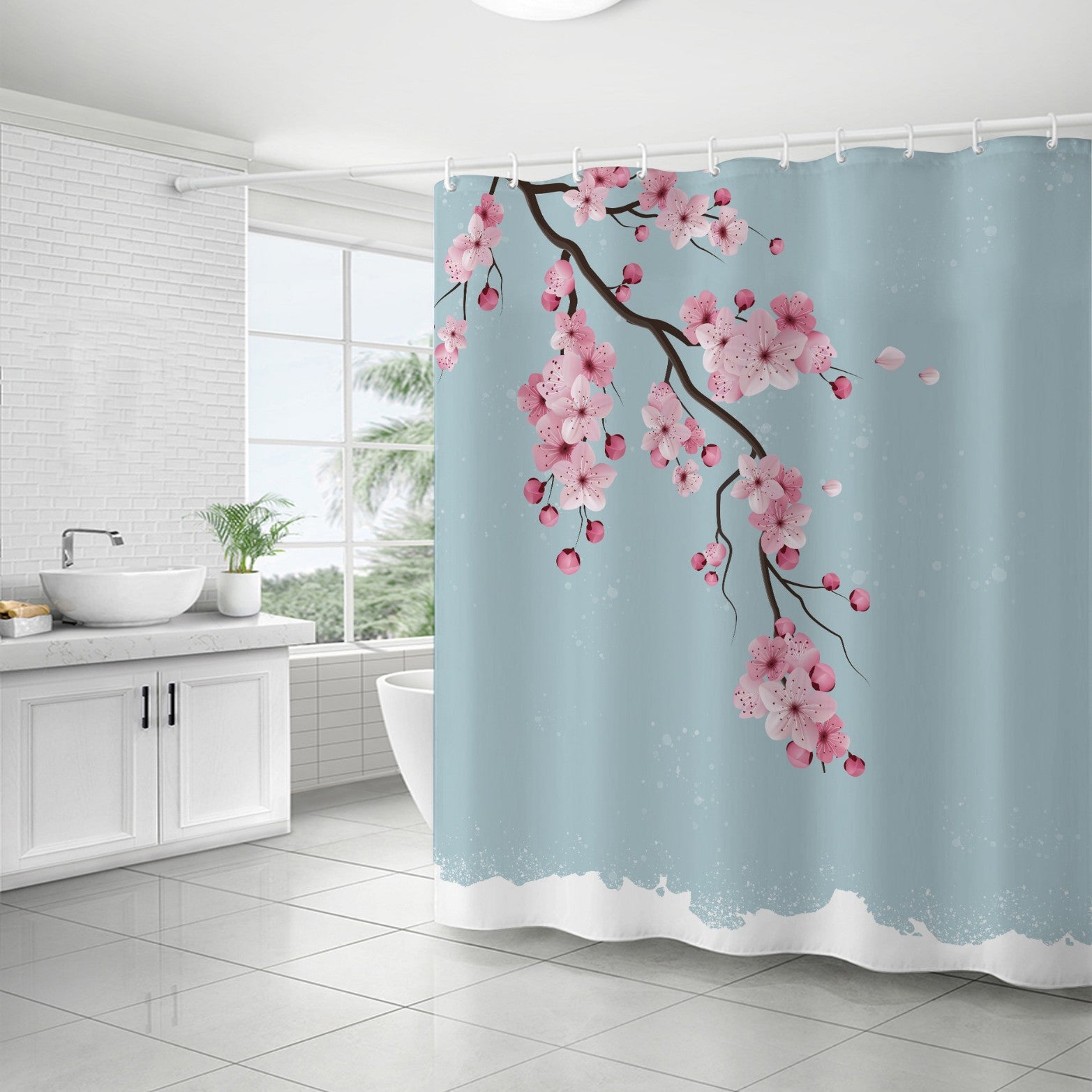 YL-37145 digital shower curtain cross-border plant flower waterproof polyester bathroom four-piece set dry and wet separation moisture-proof