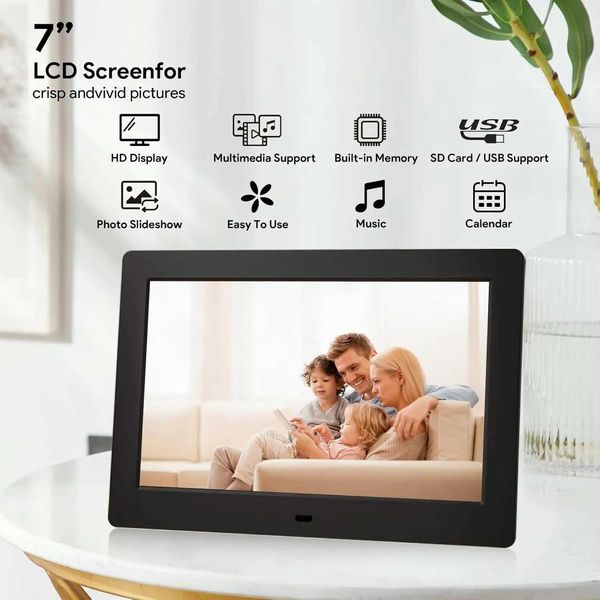 7-inch digital photo frame with remote control using USB or SD to play photos-videos-music as a gift for mom T250118