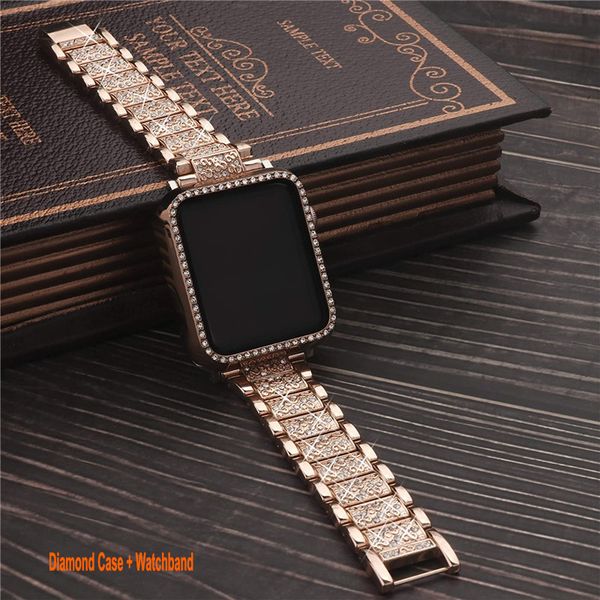 Bling Diamond Cases Compatible with Apple Watch Band 45mm 44mm 40mm 41mm 42mm 38mm iWatch Leather Glitter Sparkly Wristband Bracelet for iWa