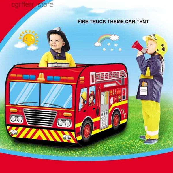 Toy Tents Kids Red Fire Engine Theme Toy Tent Children Portable Folding Tent Indoor Outdoor Play House Kids Birthday Christmas Gifts L410