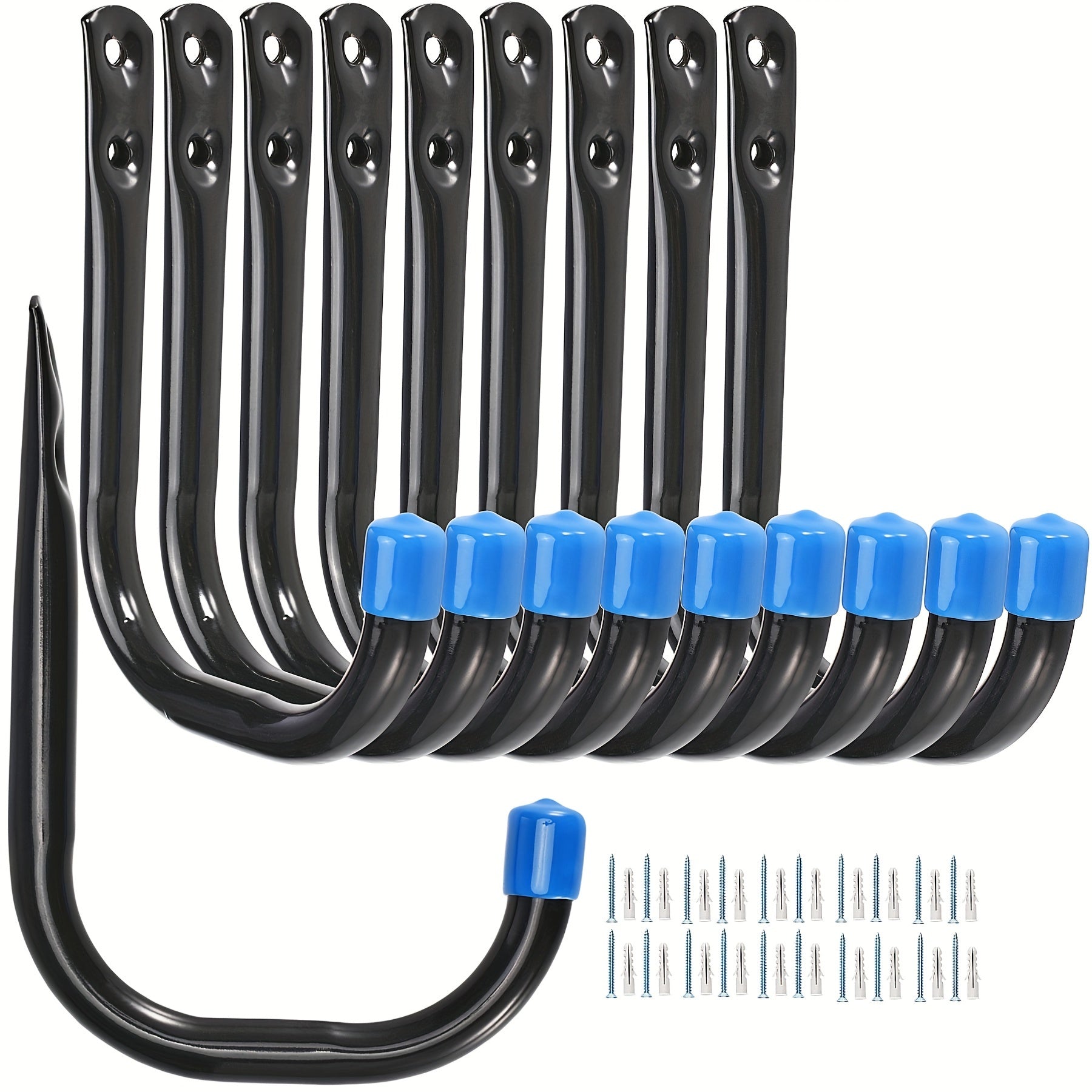TEMU 10pcs Heavy Duty Garage Storage Hooks, Industrial J Utility Hangers With Anti-slip Rubber Coating For Tools, Bikes, Ladders, Chairs, Metal Wall