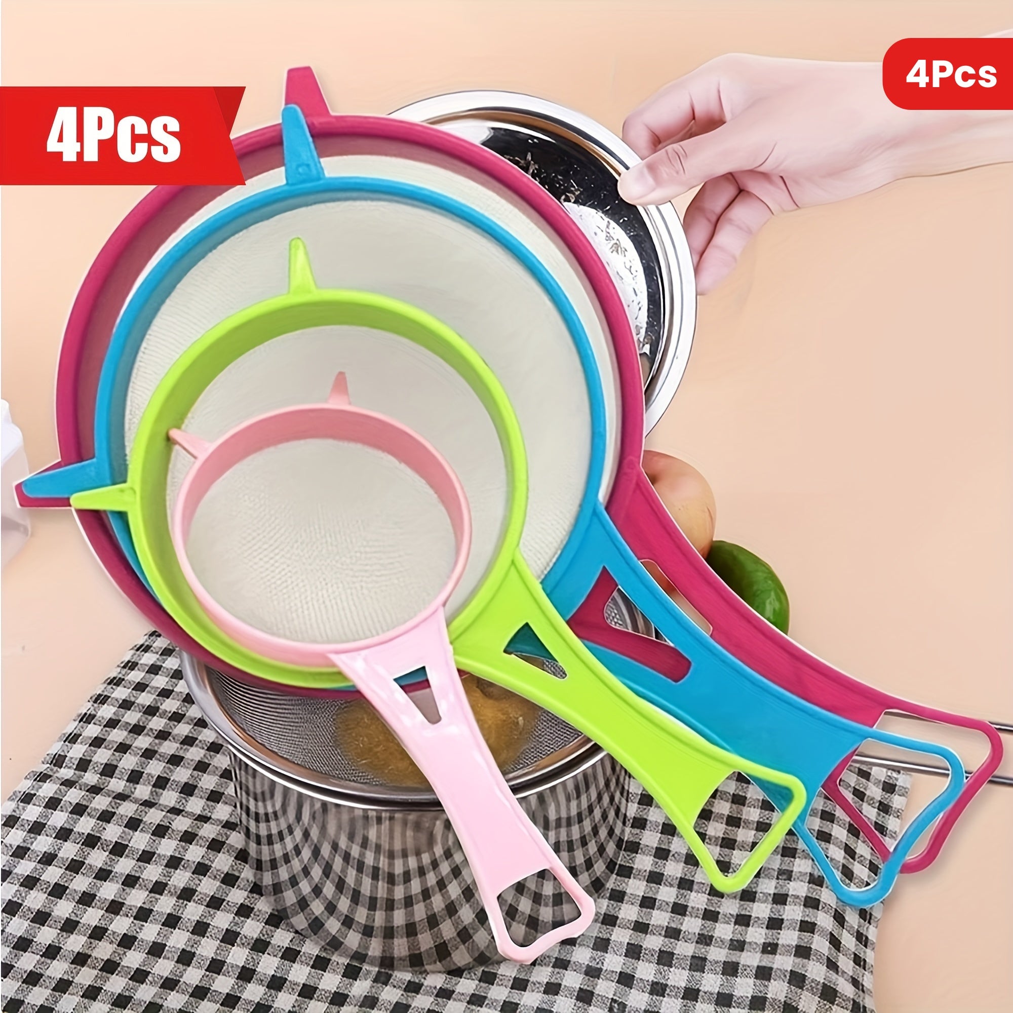 TEMU 4pcs|perfect Multifunctional Mesh Strainer With Handle - Kitchen Gadgets And Tools For Tea, Juice, Flour, Soy Milk, And More