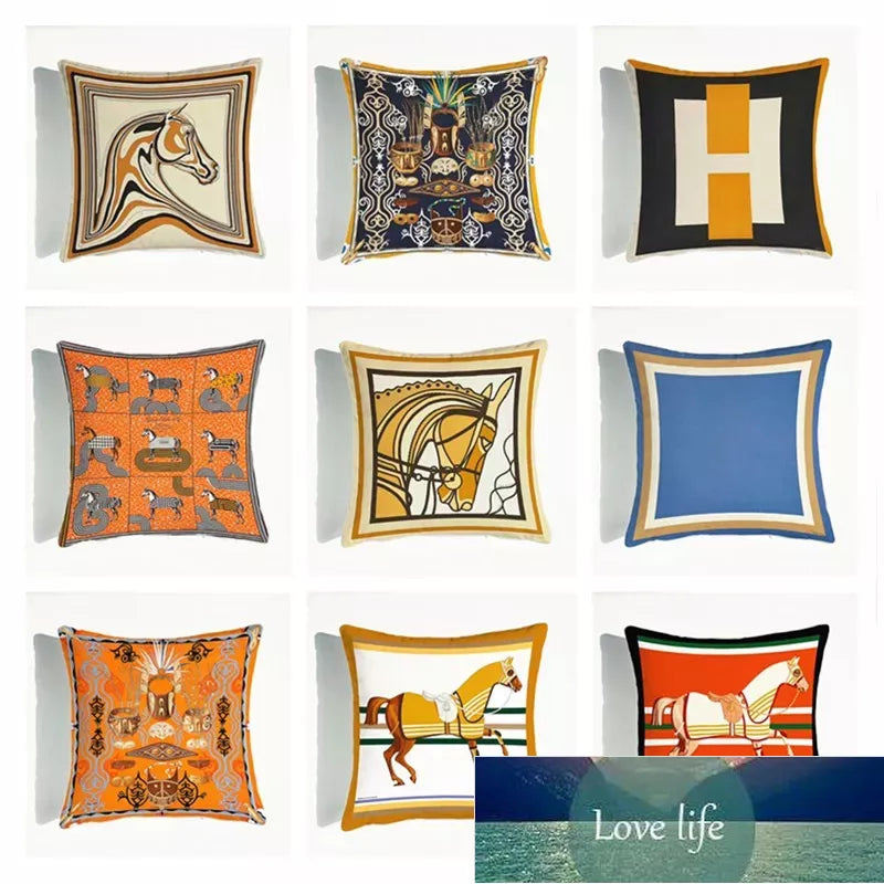 Quality Horse Pillow Case Velvet Pillowcase with hidden zip Sofa Car Cushion Cover for Office Home Decoration