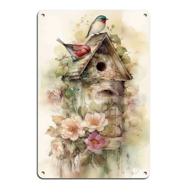 Flower bird house wall art iron metal wall decoration with birds and flowers suitable for home bars cafes garages offices and home decoratio