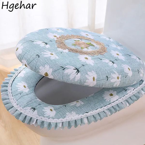 Toilet seat cover bathroom product 2-piece set coat toilet shell Ulzzang floral Korean fashion home 240905
