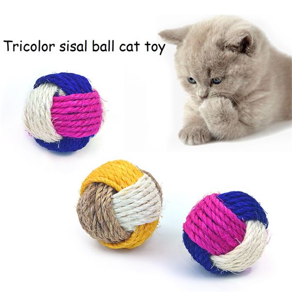 100pcs-lot Tricolor Sisal Ball Cat Toys with Bell Teasing Indoor Chew Playing Training Toys Interactive Game Pet Supplies