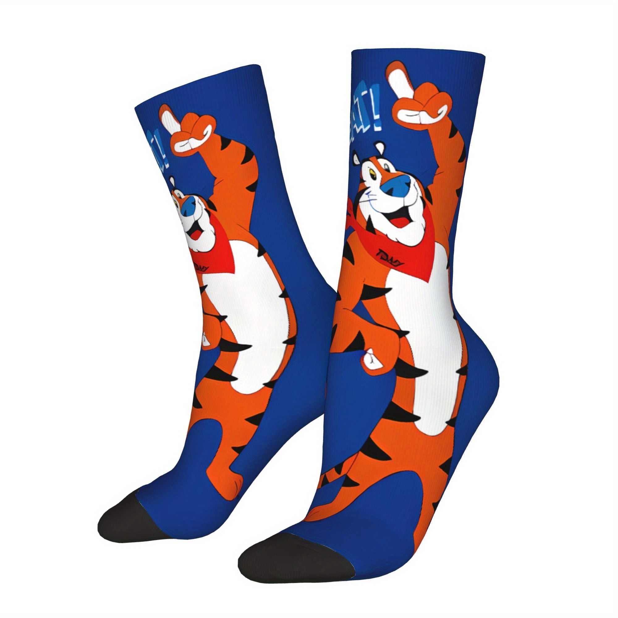 TEMU Fun Snack-themed Men's Socks - Vibrant Cartoon , Polyester Knit Fabric, All , Comfortable & Novelty Socks For Casual Attire, Cute Socks