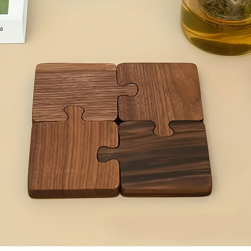 TEMU 4pcs Vintage Wooden Puzzle Coasters With Insulated Bottom, Suitable For Office Desk, Bar, Home Decor. Thanksgiving, Halloween, Christmas