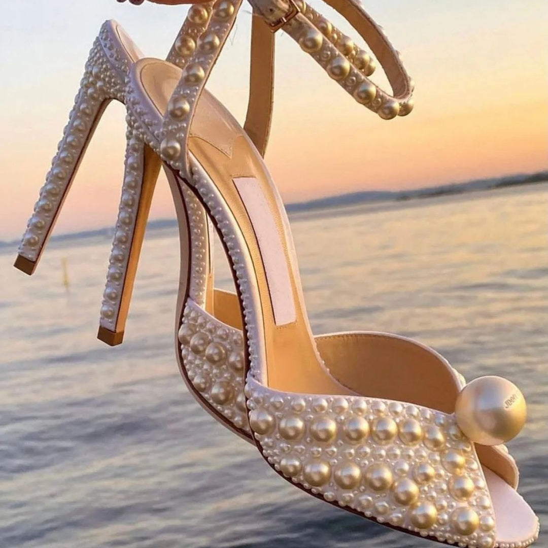 Open toes Sandals Bridal Shoes For Bidal Wedding High Heels Luxury Flat Slippers Designer Slingbacks Pearl Satin Platform Pumps Women Summer Luxury