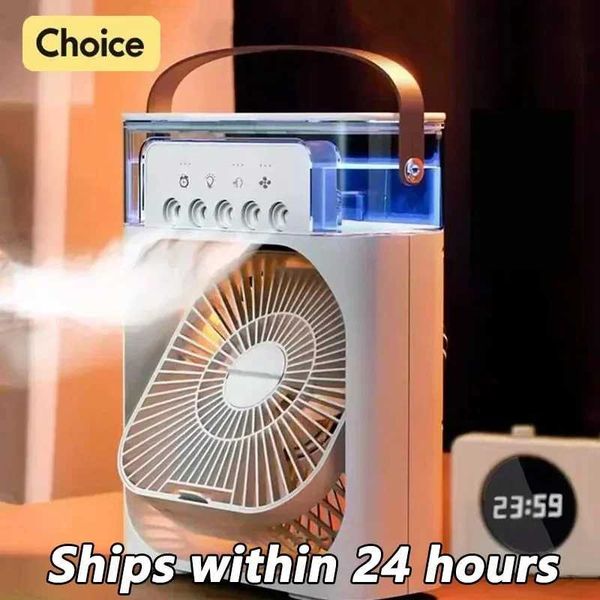 Electric Fans New portable humidifier fan air conditioner USB electric fan LED night light water mist fun three in one air cooler hous L2472