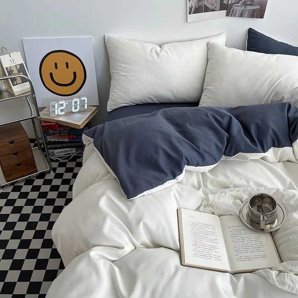 Solid Color Bedding Set Nordic White Navy Soft Touch Duvet Cover Flat Sheet cases Twin Double Hotel Home King Bed Linen Y250122