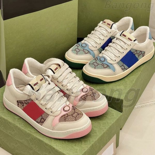 Designer Screener sneakers Distressed Dirty Sneakers Loafers Men Women Fashion Dirty Shoes Leather lace-up Tennis shoes Fabric dress shoes