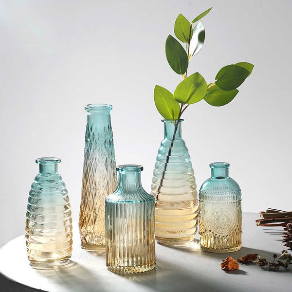 Vases Home Decor Glass Vase Decoration Retro Table Plant Hydroponic Container Desktop Flower Bottles Vases Ornaments Florero Aesthetic P2304
