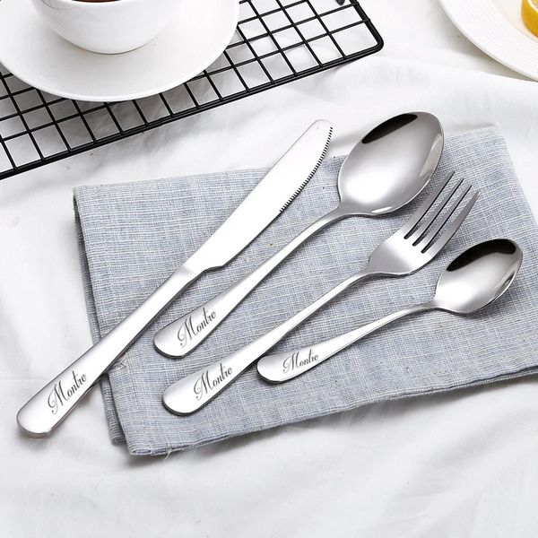 Customized Fork Spoon Knife Set Dinner Software Utensil Party Wedding Gift for His Girlfriend Wife Tableware Stainless Steel Carving 240826