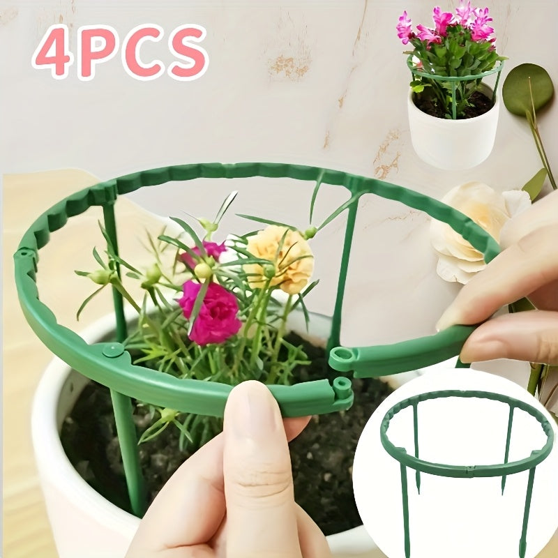 TEMU 4pcs Adjustable Plastic Plant Cages And Supports - Flexible, Stackable, Easy-to-assemble For Indoor Potted Plants, Garden Climbing Vines, And