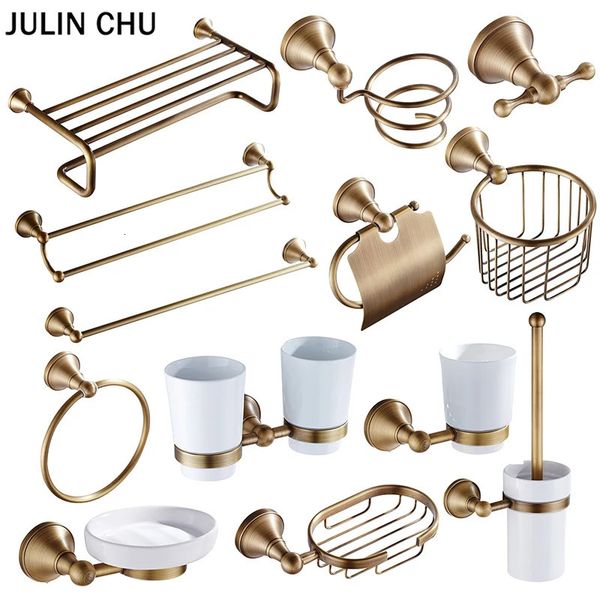Bronze Bathroom Accessories Hardware Set Antique Hair Dryer Rack Coat Towel Shelf Rail Bar Shower Soap Dish Holder Toilet Brush 240312