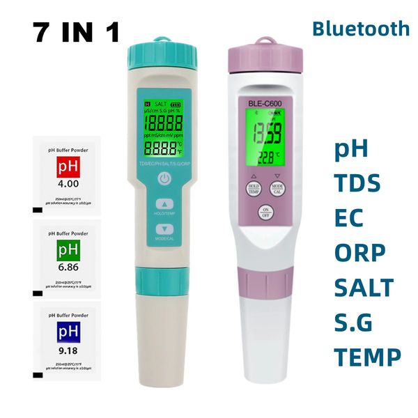 Blue-tooth Digital 7 in 1 pH Meter PHTDSECORPSalinity SGTEMP Meter Water Quality Monitor Tester Drinking Water Aquariums 240531