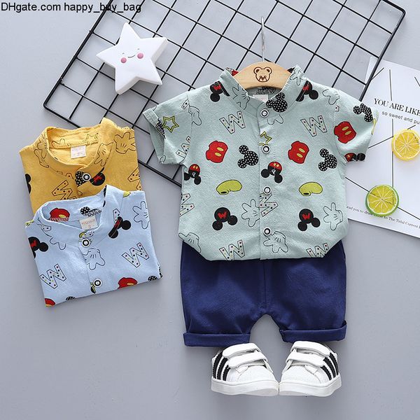 Fashion Boys Summer Clothings Setes de lapela camisa curta shorts roupas de bebê de 2 peças.