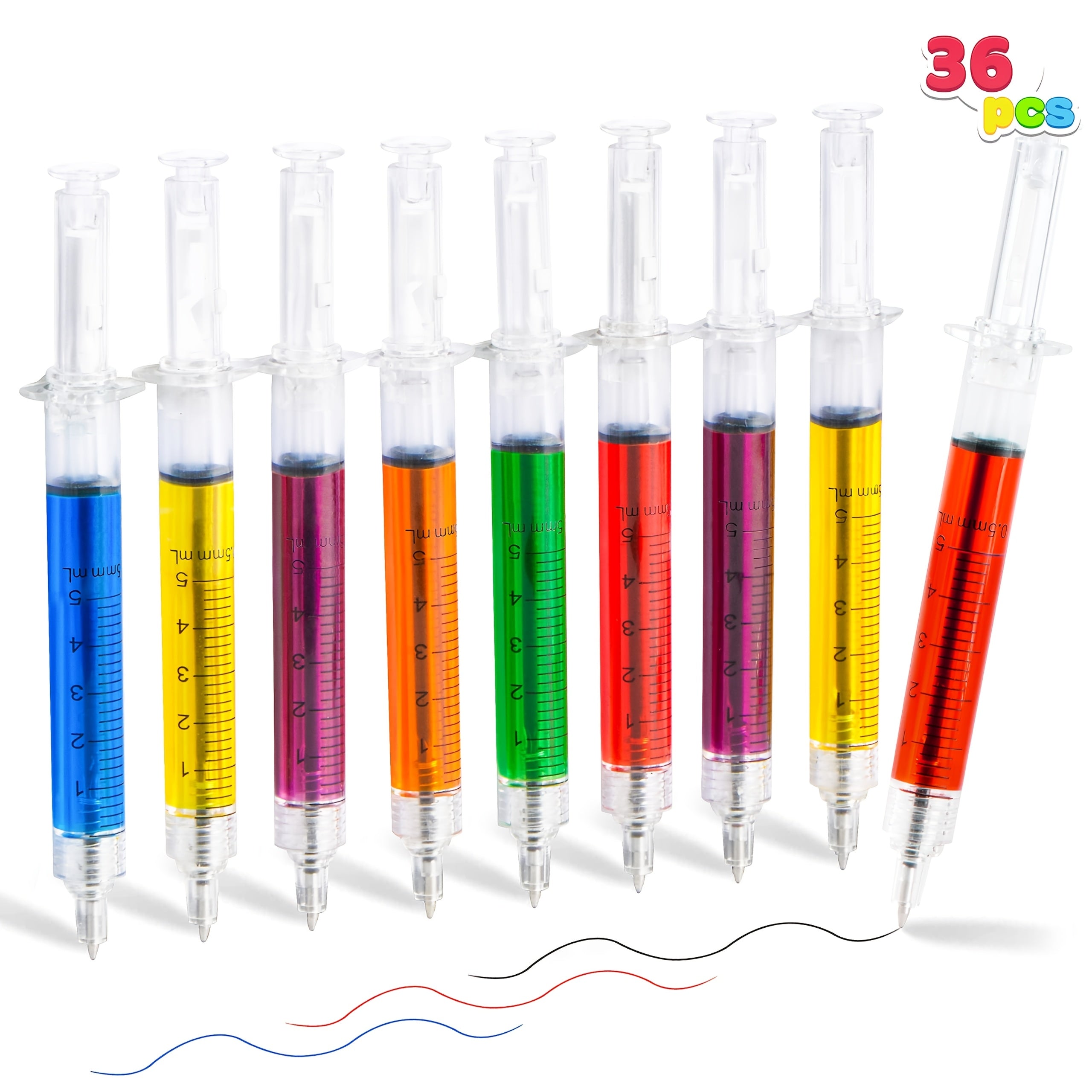 TEMU Syncfun 36pk Creative Syringe Design Ballpoint Pens Bulk Party Favors- Retractable Fun Nurse Pens, Multi Color Novelty Pens, Nursing School