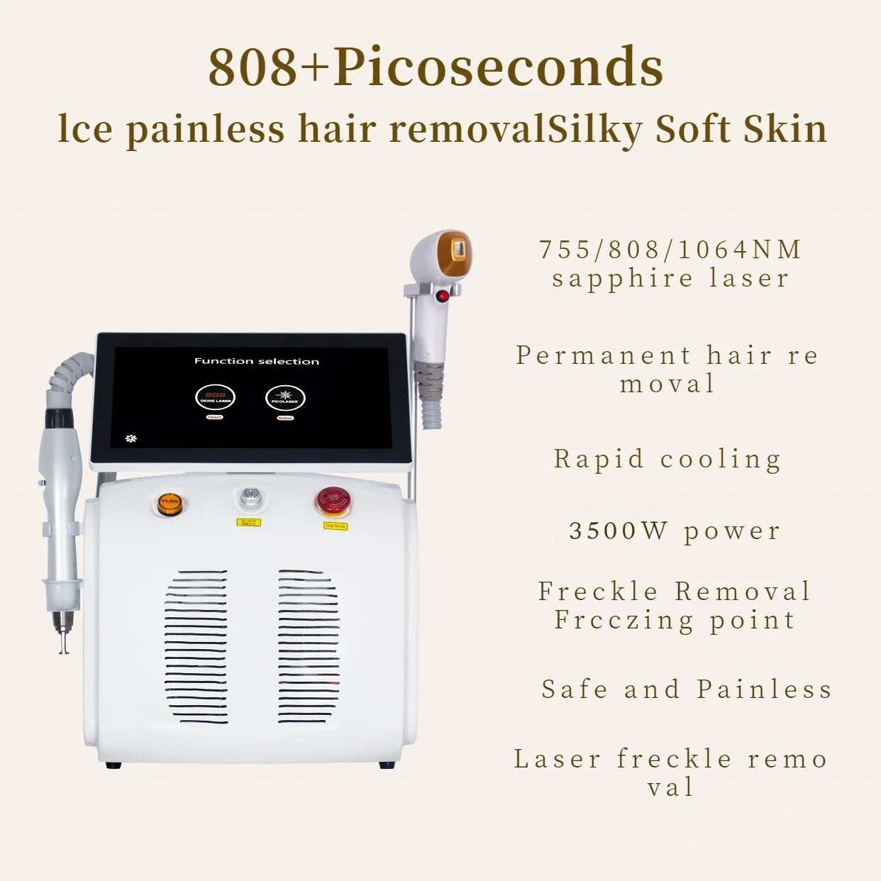 2 in 1 Picosecond Yag Laser Machine Pico Laser Tattoo Removal Machine Ice Titanium Diode Laser 808nm Hair Removal Machine 3 wavelength