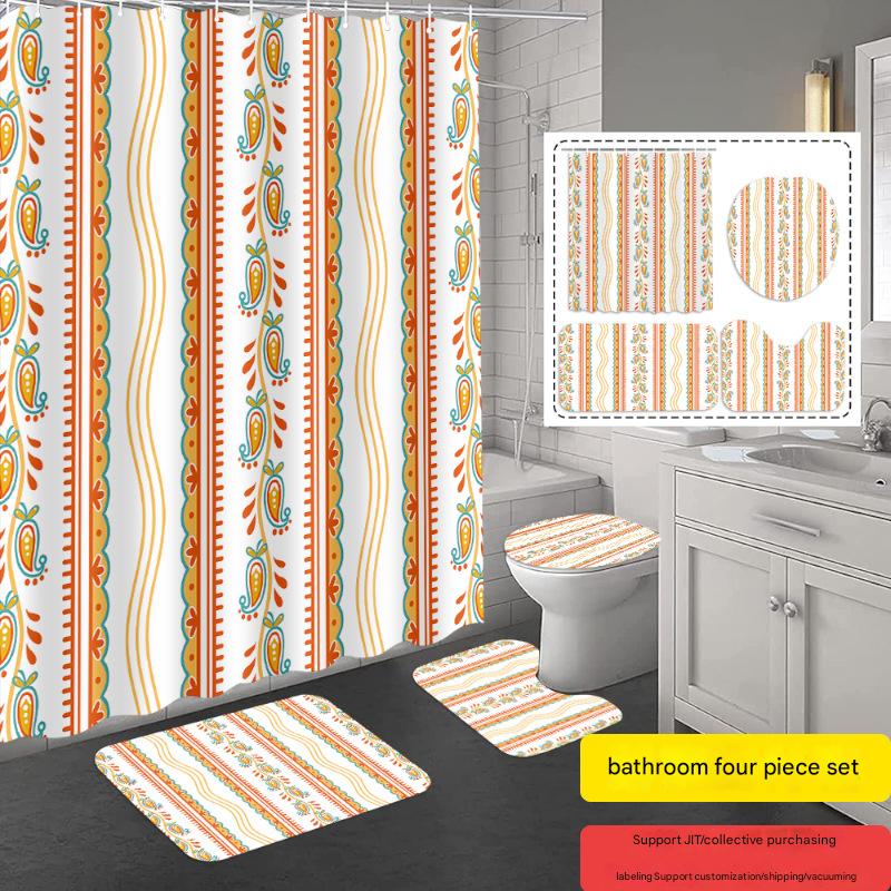 YL-37311 Hot selling shower curtain manufacturer Bomi digital printed polyester shower curtain non-slip mat set