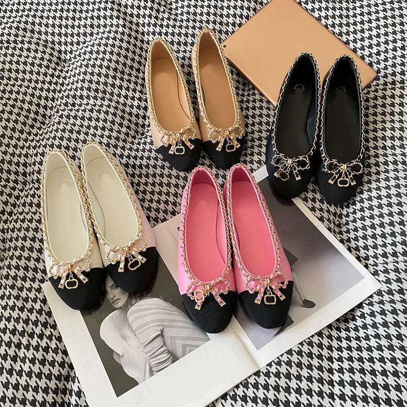 25SS designer sandals color matching womens sandals butterfly bow chain ballet shoes round toe slip on flats size36-42