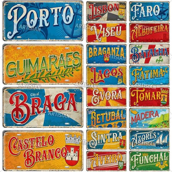 Artisian Portugal Landmark License Plate City Metal Sign Decorative Vehicle Plate Wall Decor Garage Bar Pub Club Hotel Cafe Z250118