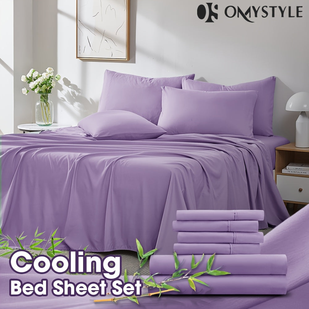 TEMU 2000tc Summer Cooling Lavender Bed Sheets Set, Bamboo Bedding Set, And Breathable For - Includes Flat Sheet, Fitted Sheet And 2 Pillowcases