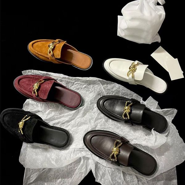 Top quality Metal buckle Suede mules shoes Slides slippers for womens Vacation shoes Walking shoes Real leather Flat shoes Scuffs Luxury des
