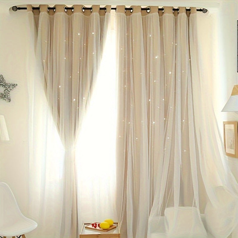 TEMU 2pcs Premium Blackout Curtain With Star Pattern - 100x200cm-39x78.7 Inches, , Washable, Ideal For Bedrooms And Living Rooms