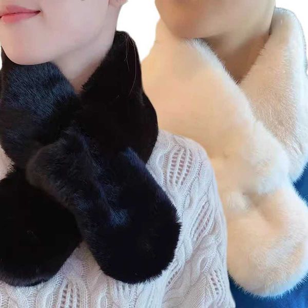 Scarves Winter artificial rabbit fur scarf womens scarf soft plush scarf solid color collar warm item Christma New Years gift H241010