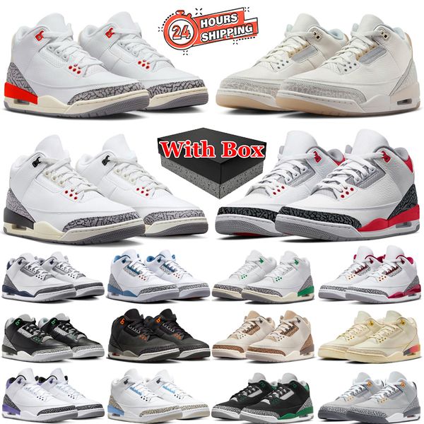With box 3 basketball shoes men women 3s Fire Red Reimagined Ivory White Cement Midnight Navy Palomino Georgia Peach True Blue mens trainers