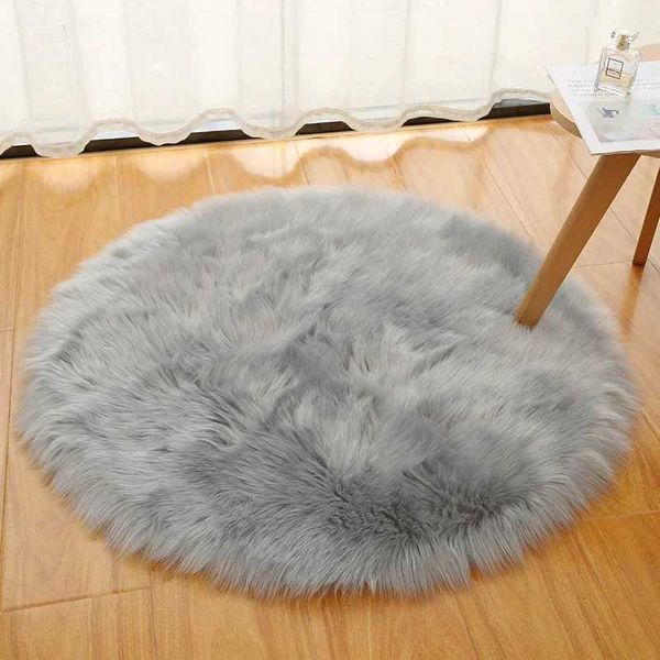 Carpet Long Plush Round Carpet Imitation Wool Solid Color Simple Round Pad Dressing Table Floor Pad Floor Mat Bedroom Z241023