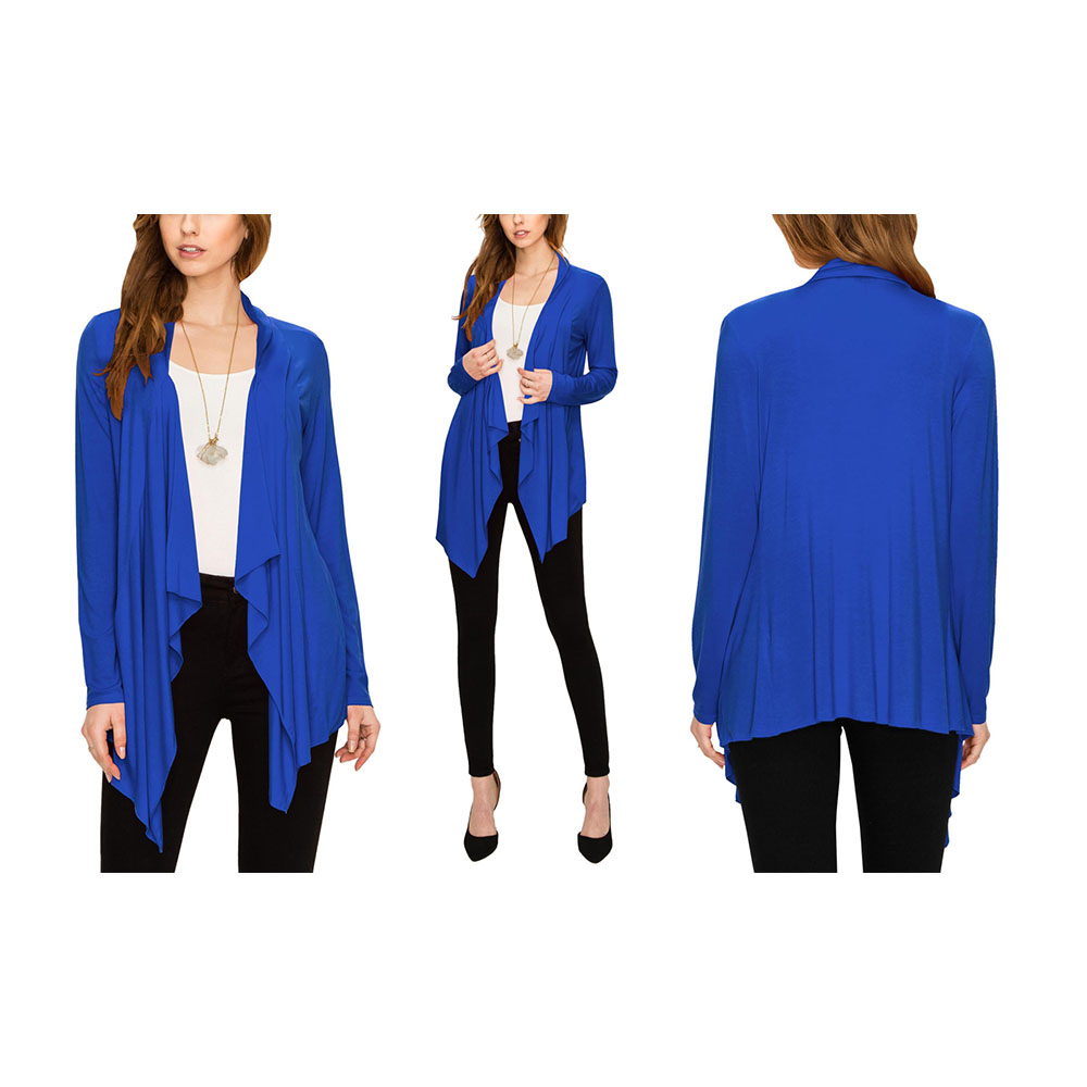Women's Draped Open Front Cardigan - Royal Brite - Medium