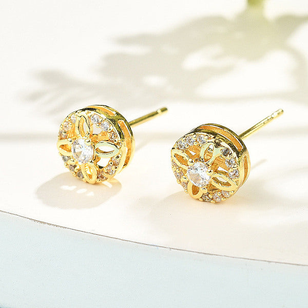 Boucles d'oreilles rondes plates en laiton micro pavé de zircones cubiques transparentes